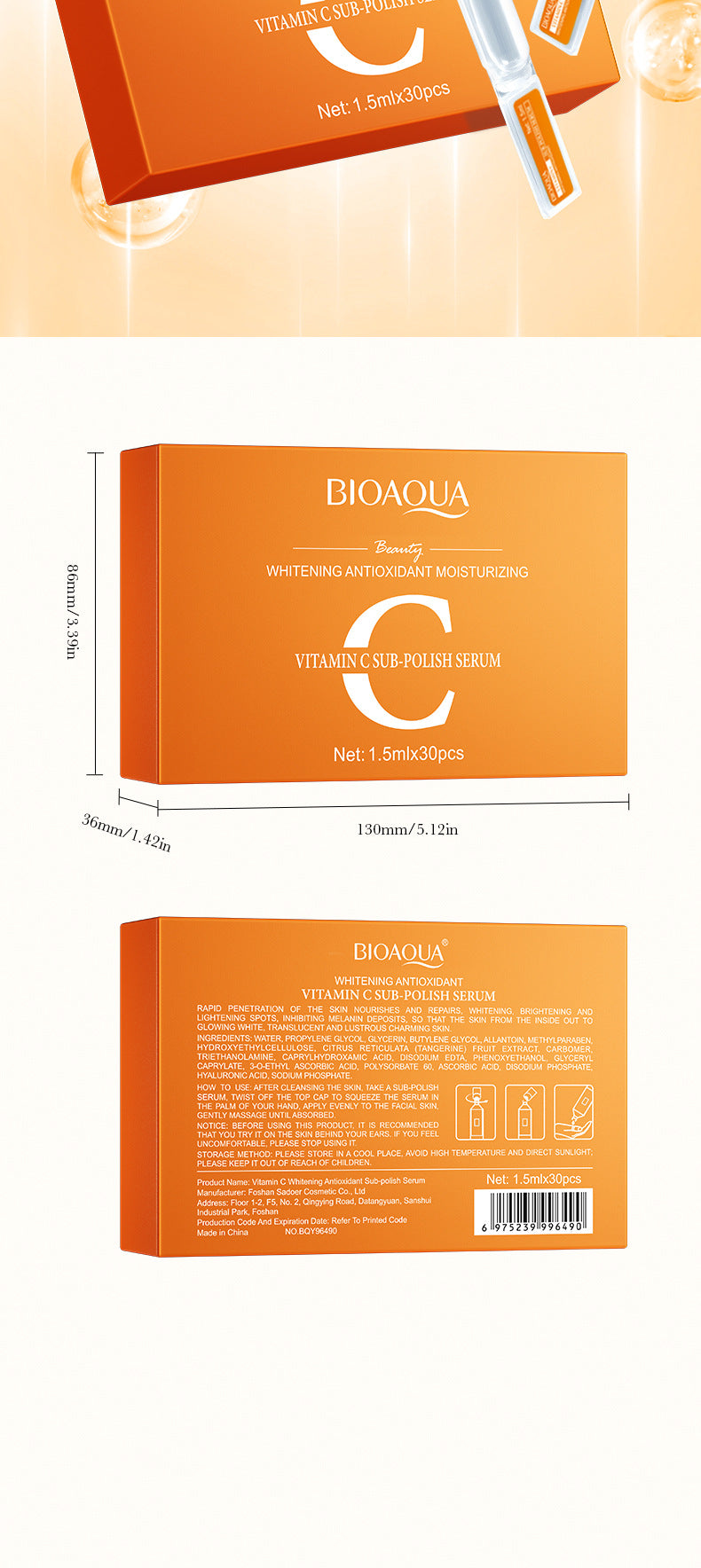 Vitamin C Whitening Essence BIOAQUA Hydrating and Anti-Oxidation Single-Use Essence Liquid Cross-Border Wholesale