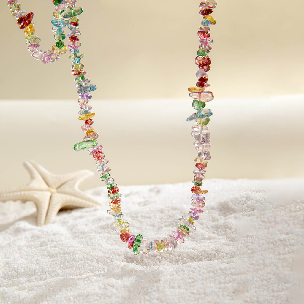 Simple Colorful Beaded Tassel y Chain Necklace Elegant Versatile Diamond-Studded Sweater Chain Jewelry