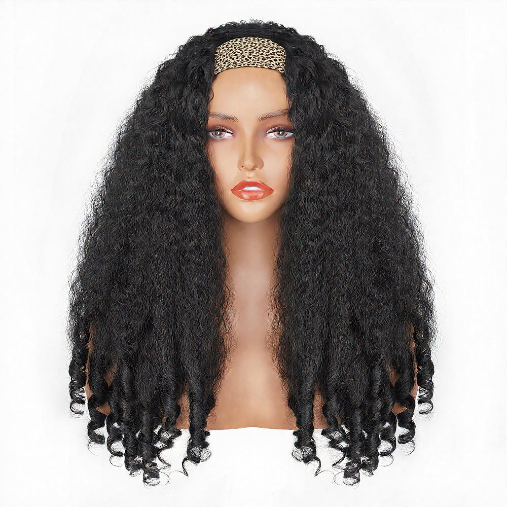 Africa YAKI Curly End Curly Hair Synthetic Wig V The top of the model is hollowed out