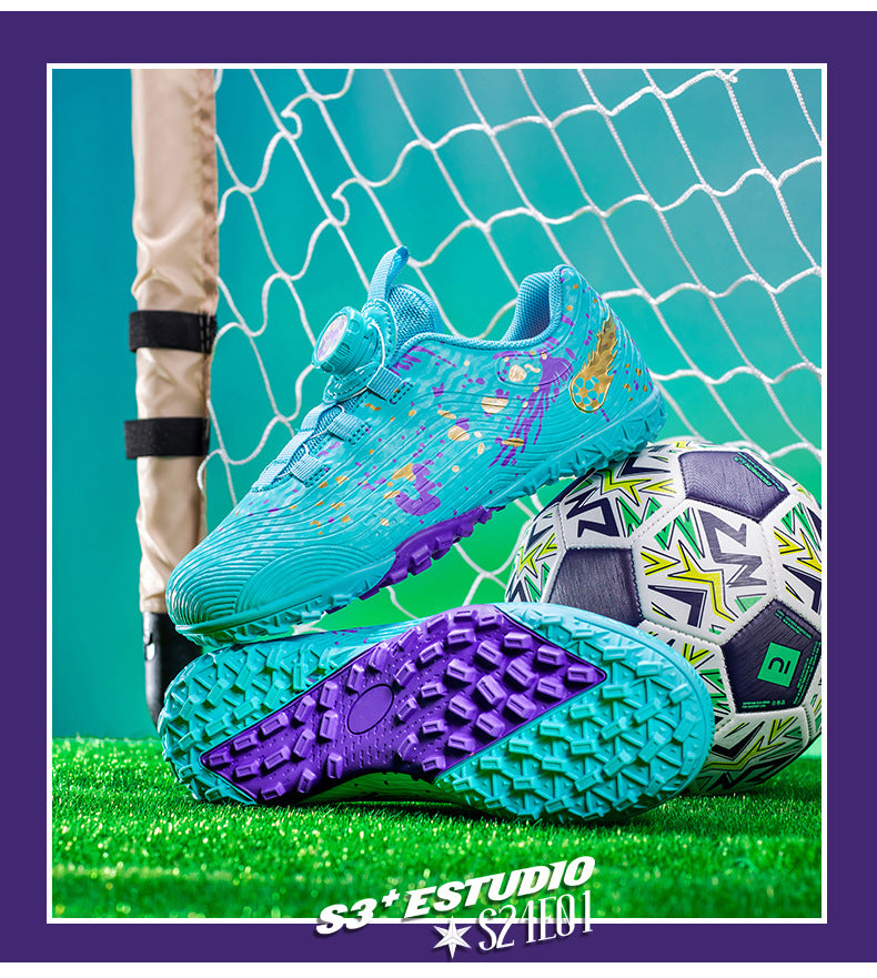 Rotating Button New Children's Soccer Shoes Girls' Spike Training Shoes Girls' Elementary School Sneakers Sports Shoes