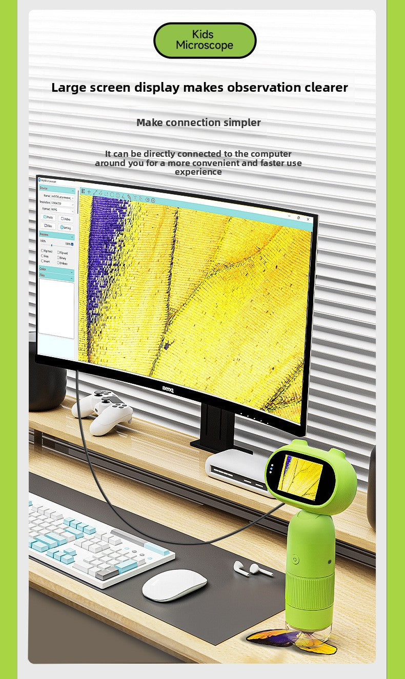 New High-Definition Children's Digital Electronic Microscope with Screen, Handheld Portable Magnifier, Educational Gift, In Stock, Visual