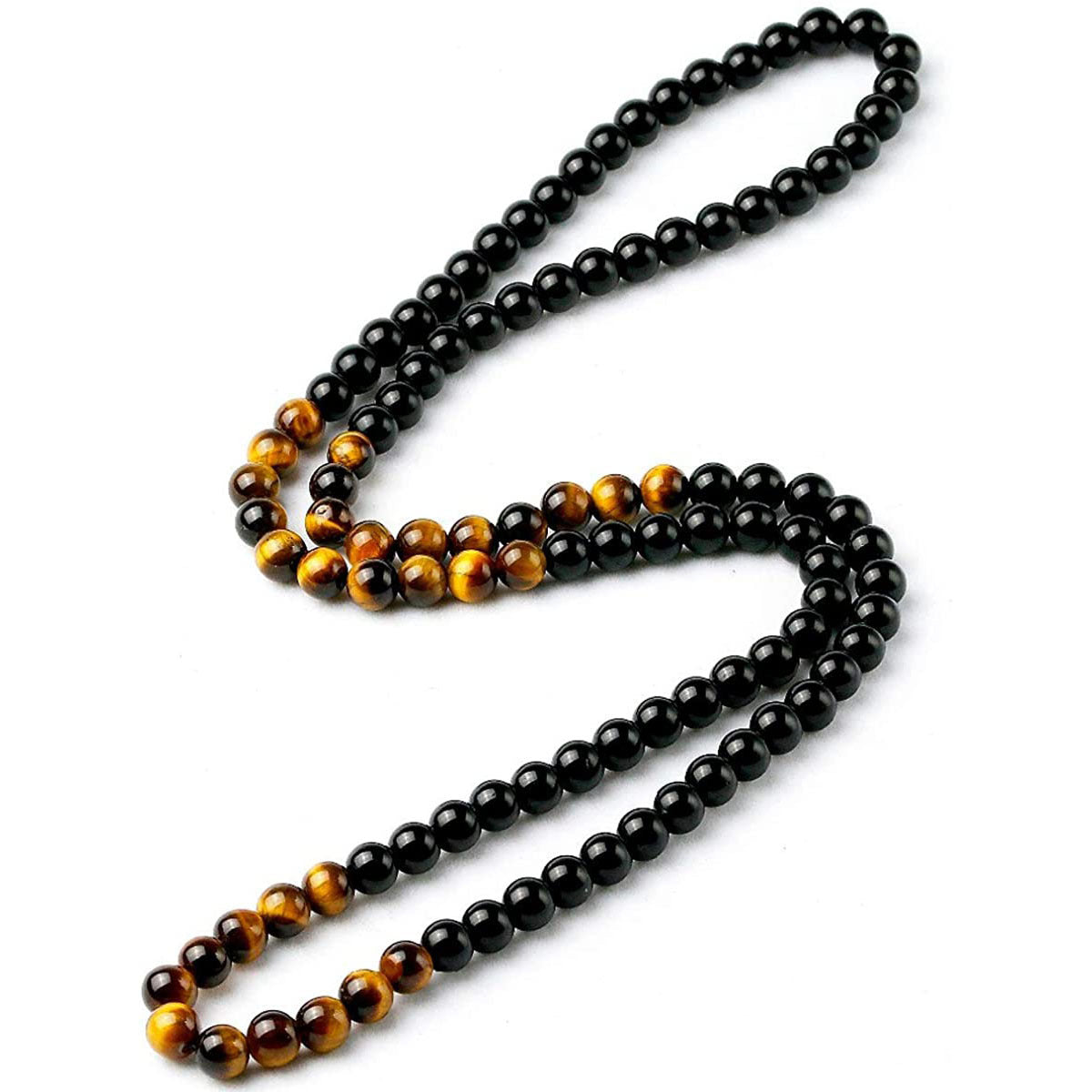 Men's Tiger Eye Stone Bracelet108Stackable Natural Stone8mm Beaded Bracelet Elastic Cord Tiger Eye Stone Long Bracelet