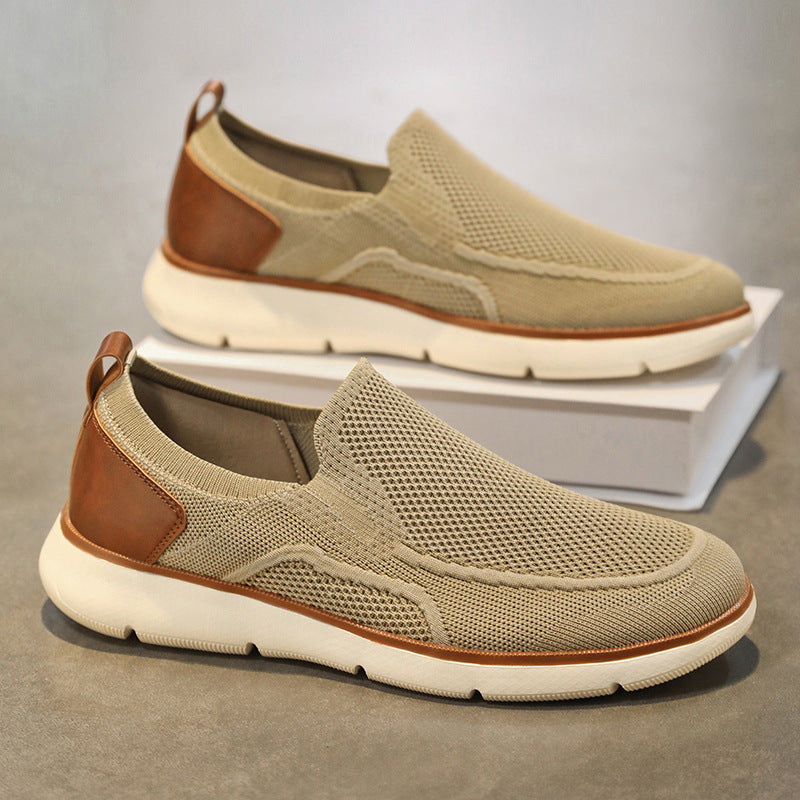 Vintage Casual Trendy Shoes Large Size Breathable Flyknit Mesh Men's Slip-On Lightweight Non-Slip Men's Shoes Large Size Men's Shoes