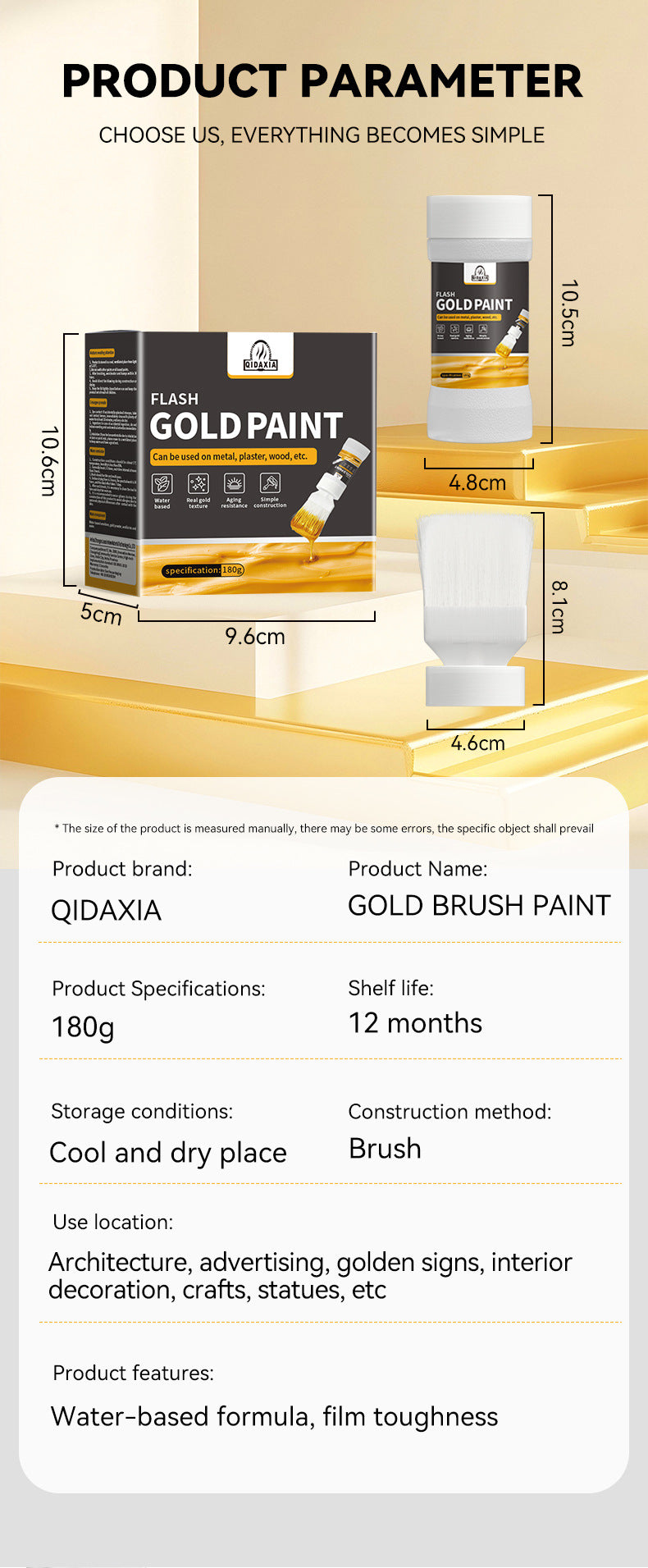 Water-based Gold Foil Paint Gold Paint Water-based Paint Iron Art Iron Door Railing Renovation with Brush Paint Manufacturer