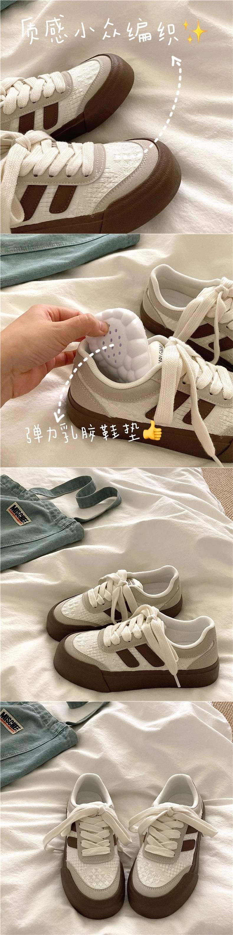 Casual Knitting~Sweet Niche Canvas Shoes for Women, Breathable and Versatile for Spring INS Casual Thick-Soled White Sneakers Trendy