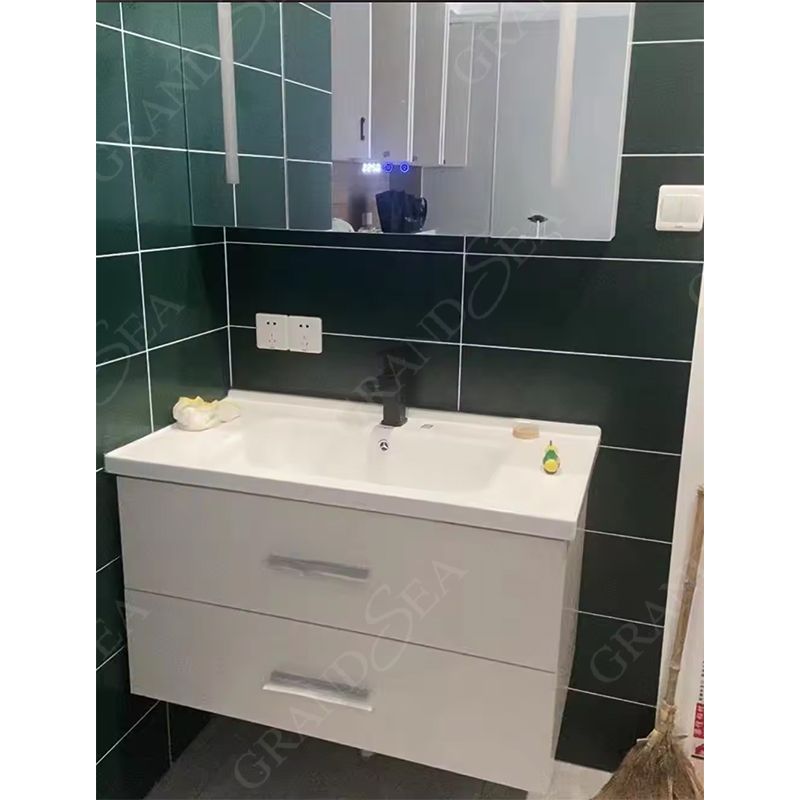 High Glossy White 120cm Width Stock Clearance Bathroom Vanity Wall Mounted Glass Basin With Mirror