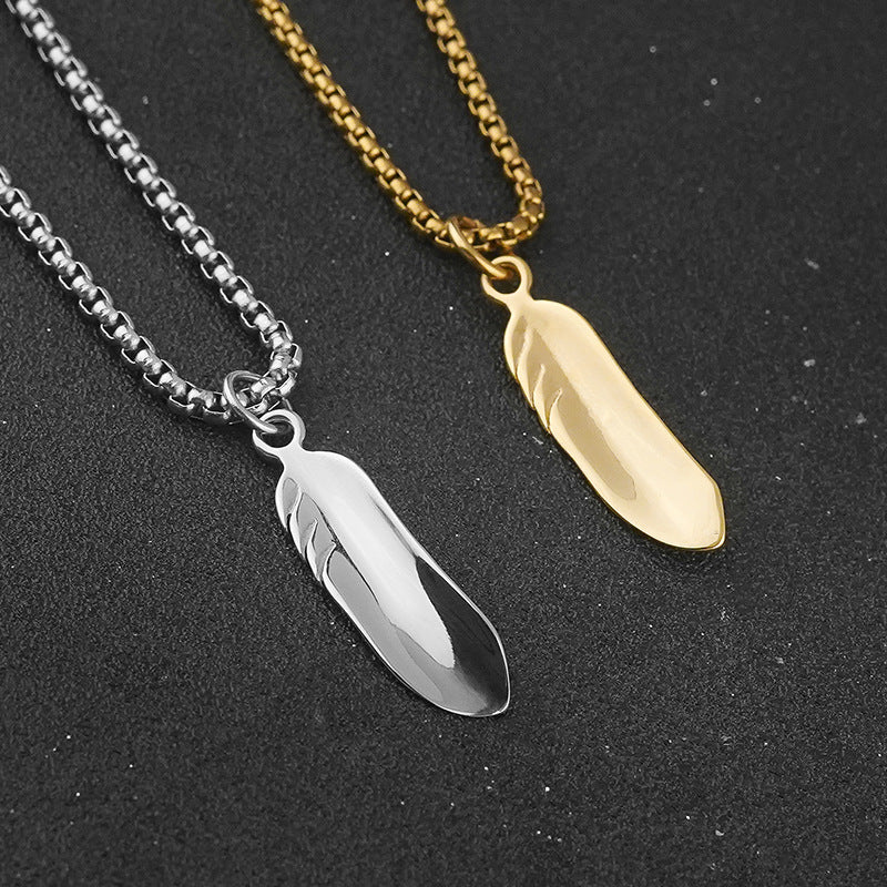 In Stock Stainless Steel Feather Personality Simple Necklace Niche ins Clavicle Chain Sweater Chain Titanium Steel Pendant
