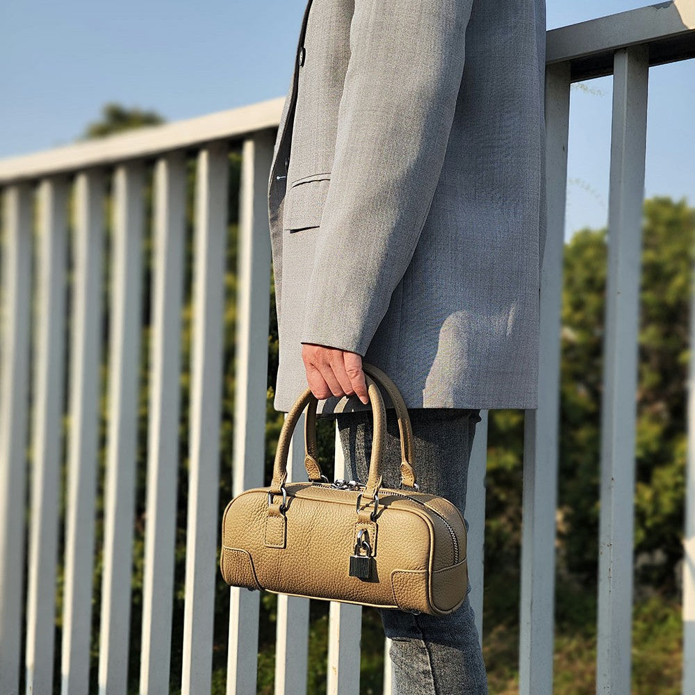 Niche Genuine Leather Women's Boston Handbag2025New Simple Fresh Pillow Bag Versatile Shoulder Crossbody Bag