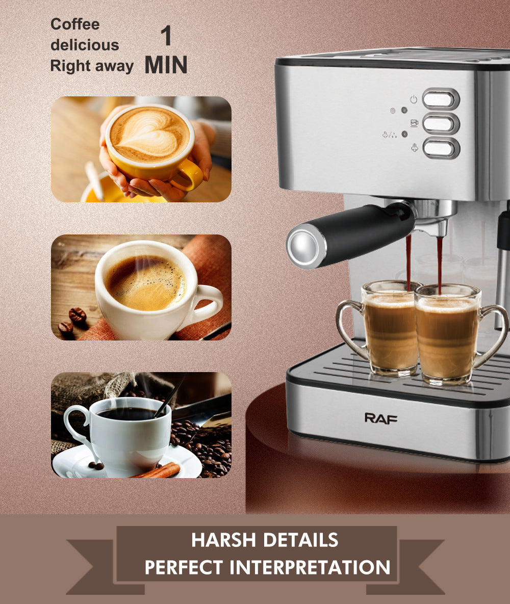 RAF Coffee Machine Household EU Plug Small Italian Semi-automatic Steam Milk Frother Integrated Coffee Pot