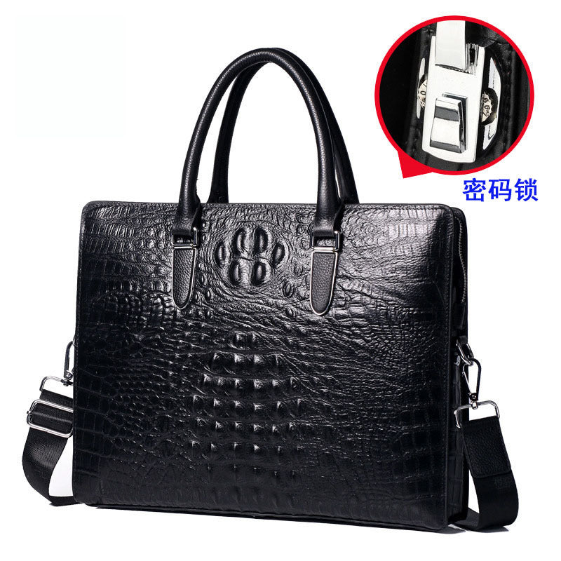 Fingerprint Unlock Bag Genuine Leather Business Commuting Large Capacity Men's Cowhide High-end Handheld Briefcase Anti-theft