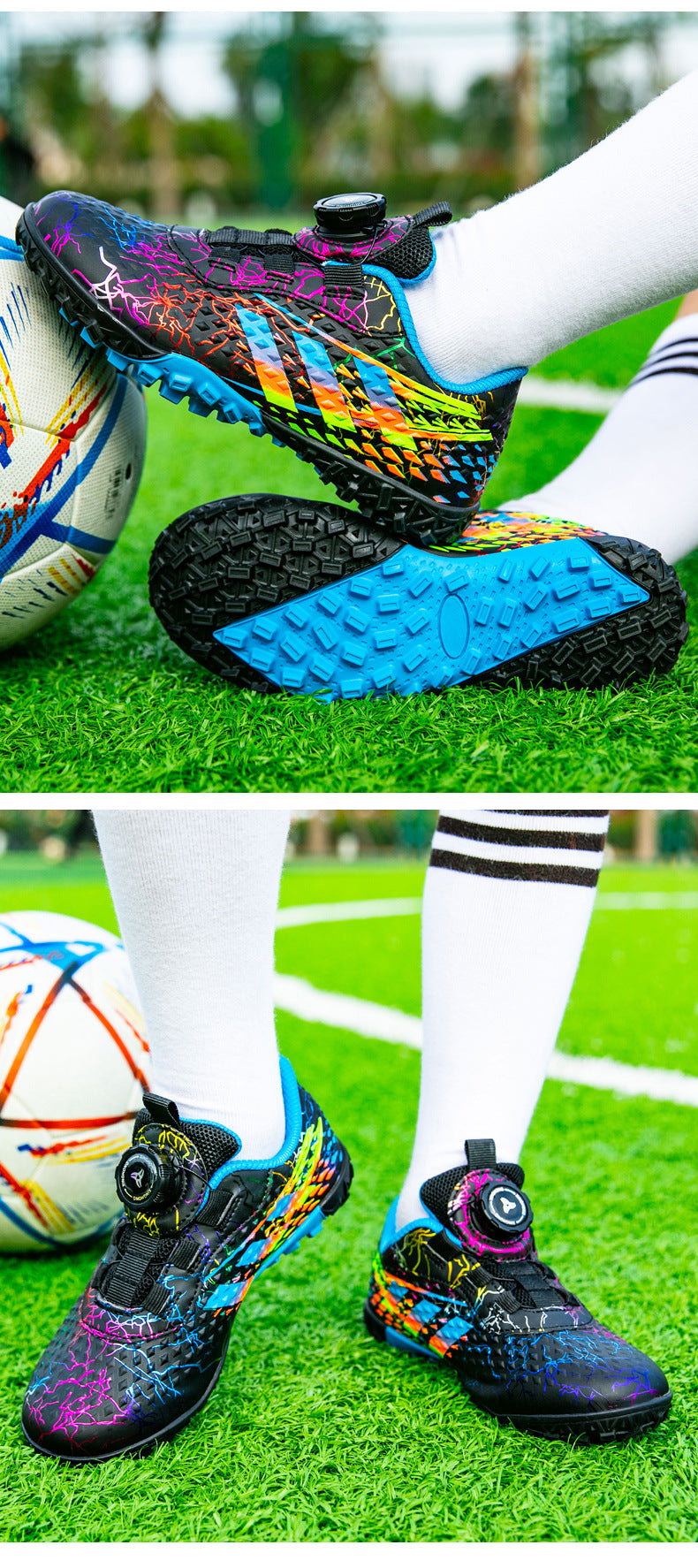 New style soccer shoes for men, women, and children with rotating buckle TF Broken Nail Style Youth Student Grassland Competition Training Shoes