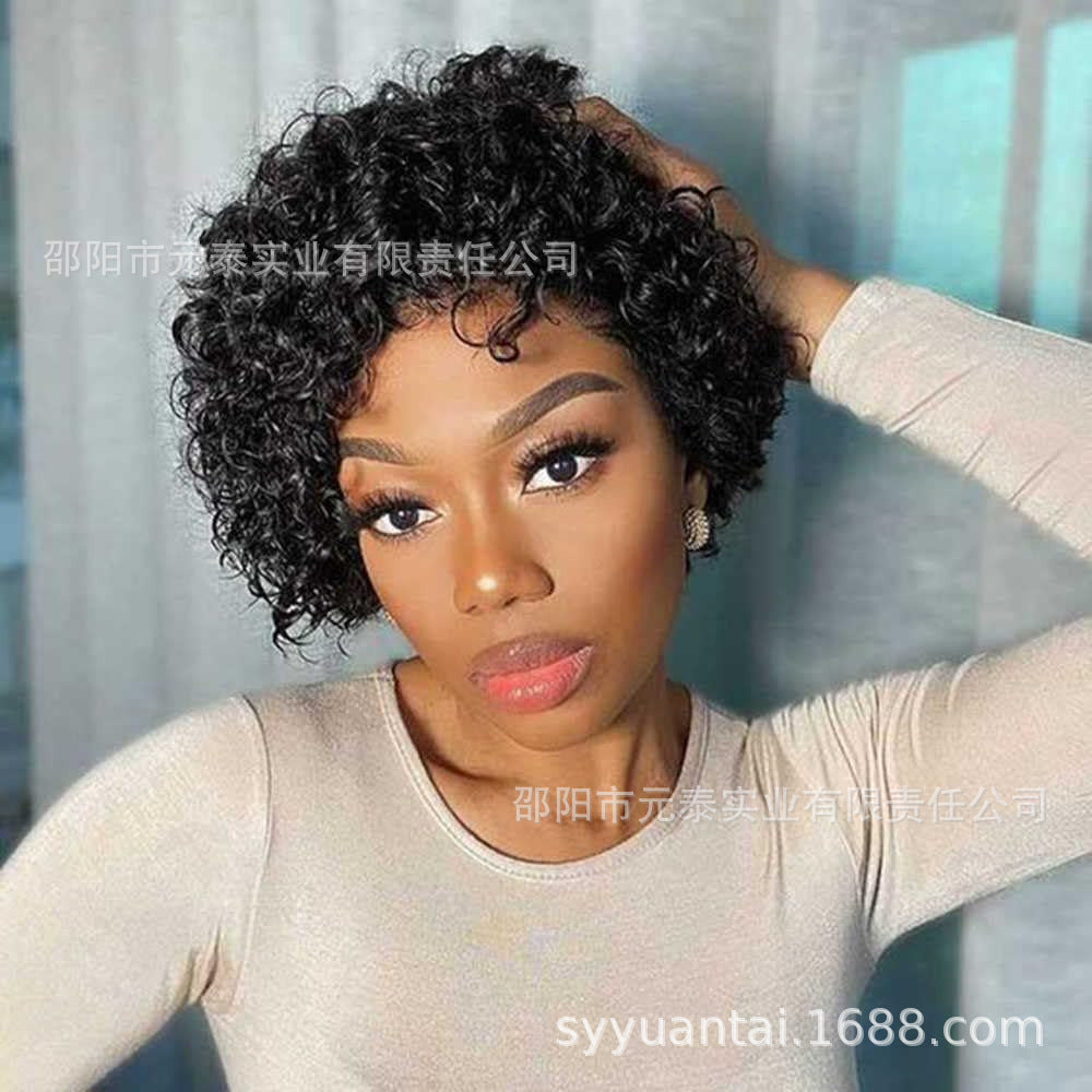 6 Inch Short Curly Wavy Human Hair Wigs Short Pixie Cut Wigs