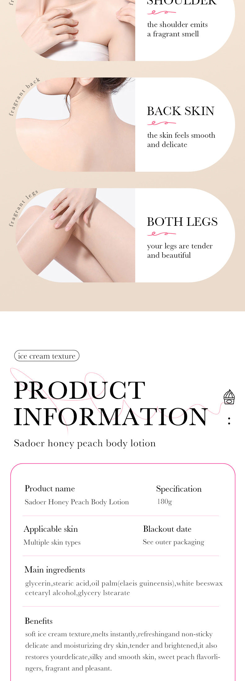 Full English Peach Ice Cream Body Lotion SADOER Moisturizing and Hydrating Body Lotion  Wholesale