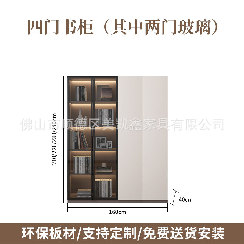 Heightened Solid Wood Bookcase with Glass Doors, Floor-standing Home-use Six-door Bookcase, High-end Storage Cabinet for Home Bedroom and Study Room