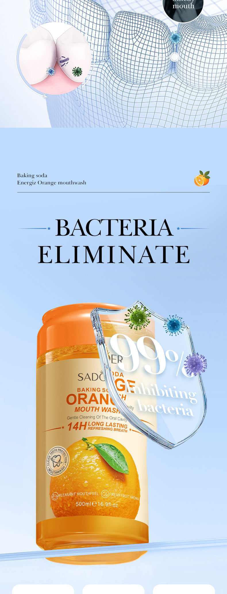 Fruit Mouthwash SADOER Fresh Orange Baking Soda Tooth Stain Remover Mouthwash Bottle Cross-Border Wholesale