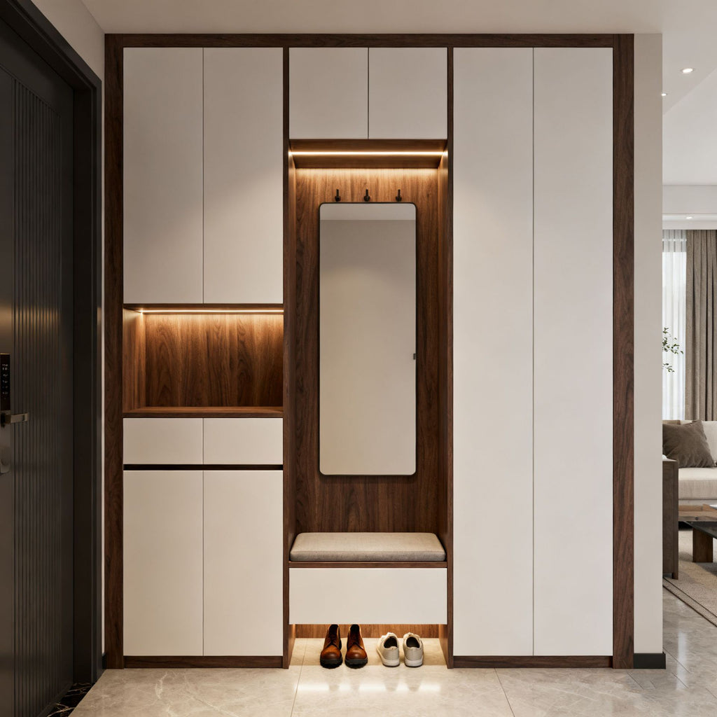 Custom Full Aluminum Shoe Cabinet for Home Entrance, Integrated Bench and Large Capacity Storage for Living Room Entryway Design