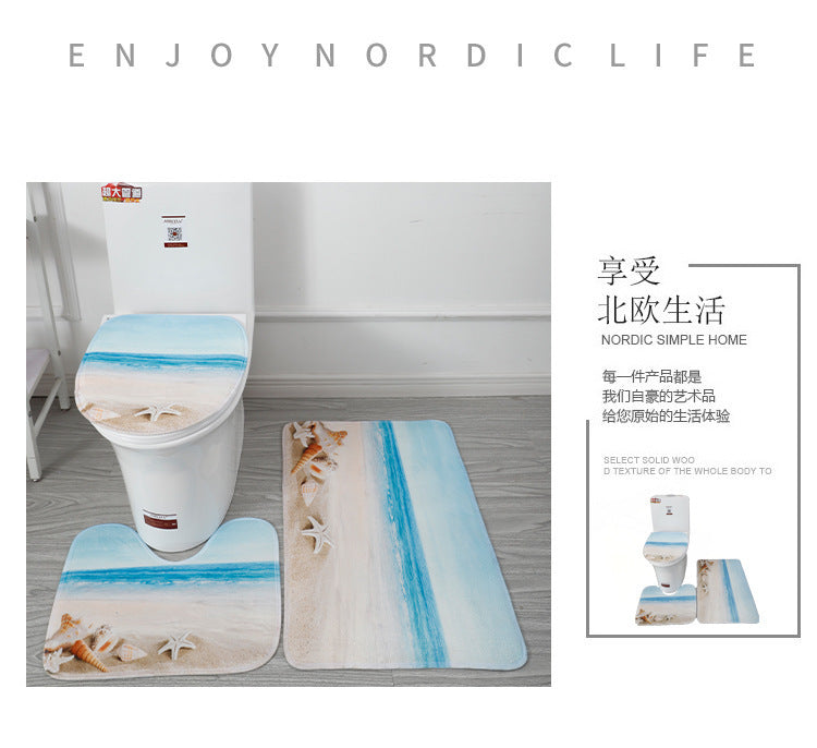 Coral Fleece Toilet Three-Piece Set Bathroom Mat Flannel Water Absorption Non-Slip Foot Mat Manufacturer Label