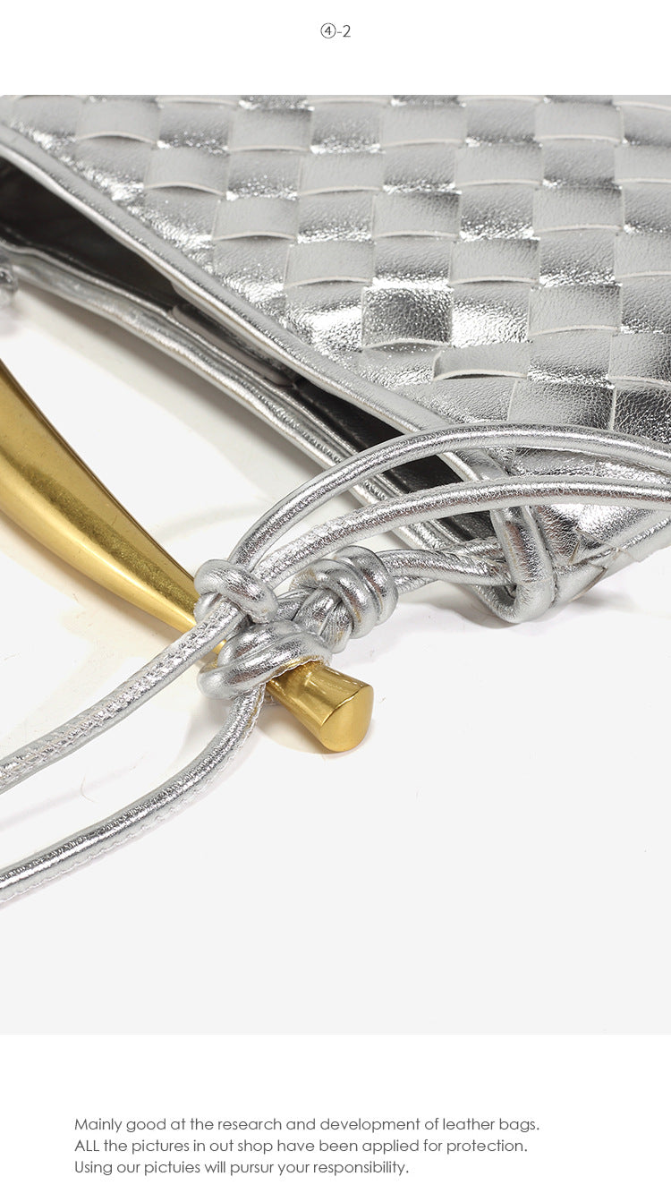 European and American Handmade Woven Bag Sardine Bag Niche Design Dumpling Bag Women's Metal Handbag Shoulder Bag Crescent Bag