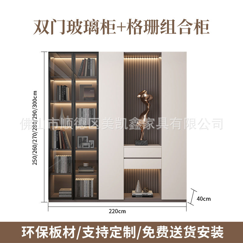 Heightened Solid Wood Bookcase with Glass Doors, Floor-standing Home-use Six-door Bookcase, High-end Storage Cabinet for Home Bedroom and Study Room