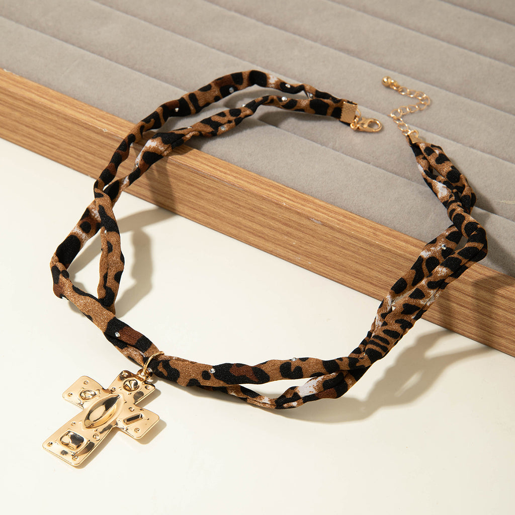 European and American Style Ocean-themed Cross Conch Starfish Pendant Leopard Print Exaggerated Necklace Collarbone Chain Jewelry