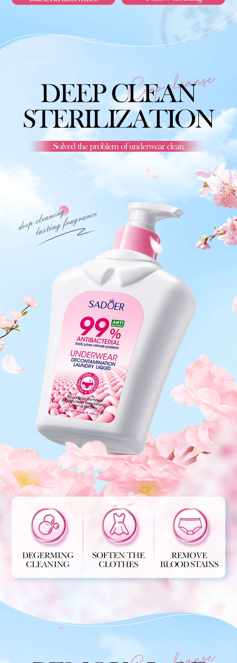 Full English Antibacterial Stain Removal Underwear Laundry Detergent SADOER  foreign trade wholesale of laundry detergent for cleaning clothes