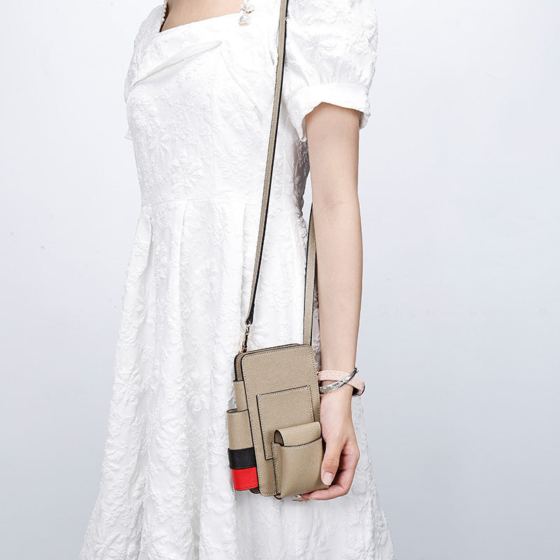High-Quality Texture Fashion Versatile Lock Buckle Phone Bag Palm Print Genuine Leather Trendy Box Bag Simple Solid Color Crossbody Mini