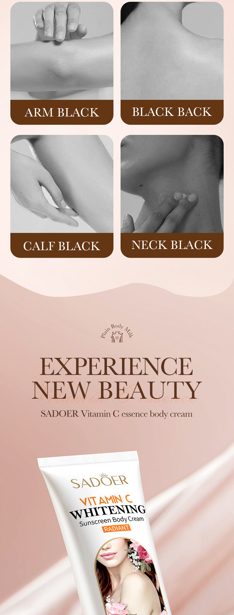 Full English Makeup SADOER Vitamin C Body Cream Sunscreen Whitening Body Lotion  Wholesale