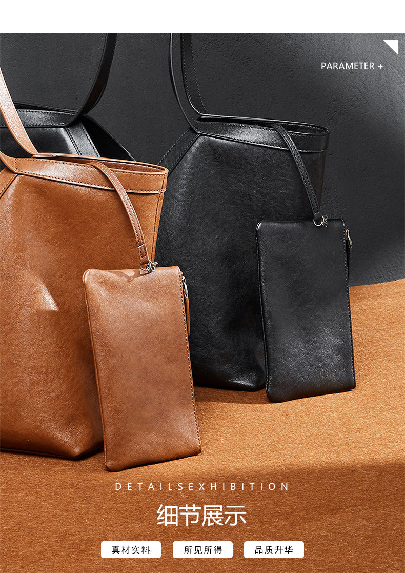 Minimalist Korean Style Tote Bag Shoulder Bag Versatile Large Capacity Women's Bag Underarm Bag Light Luxury Fashion Handbag Cowhide