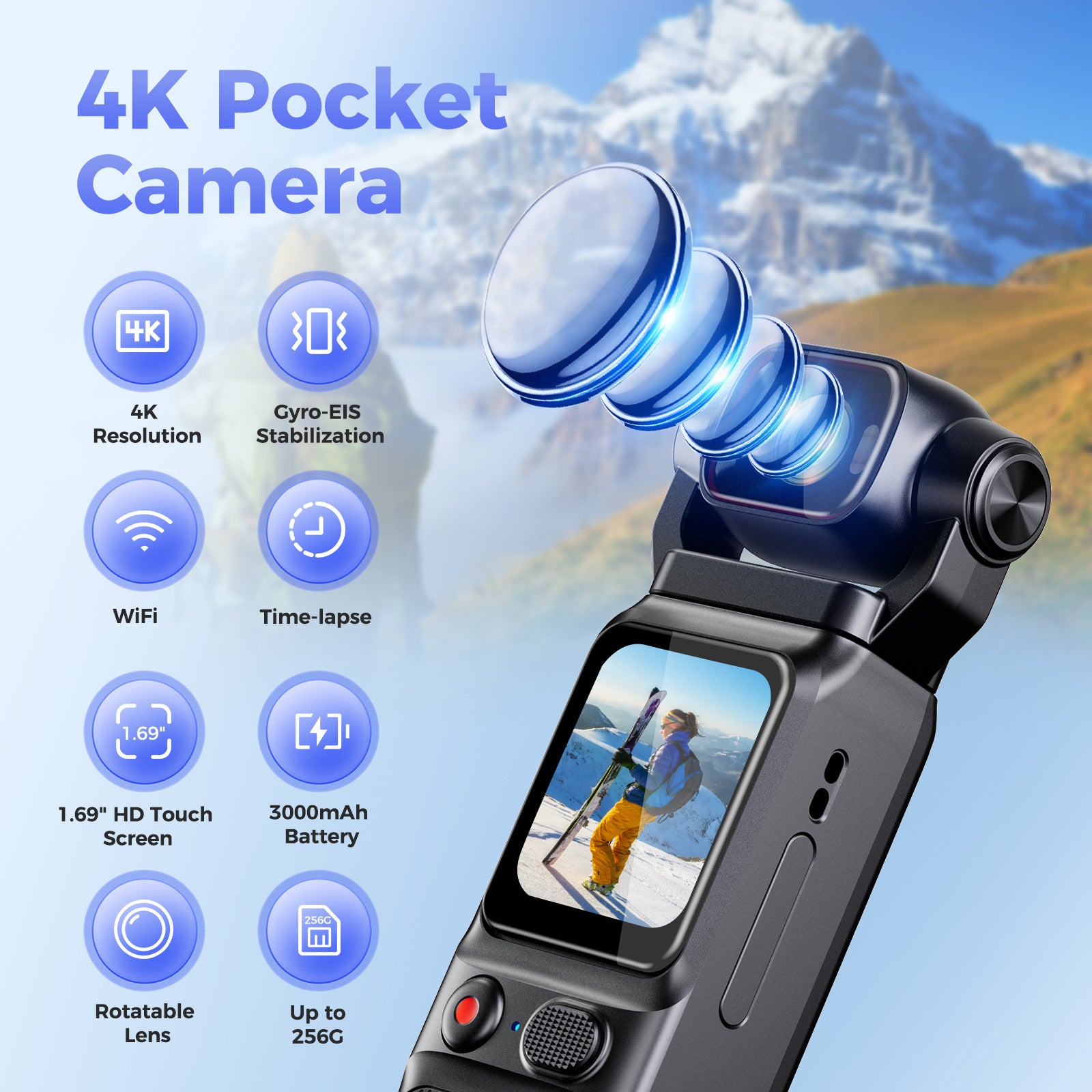 Handheld4K Ultra-clear Travel Camera2D Touch Screen Gyroscope Algorithm Anti-Shake WIFI Interconnected Movement VOLG Camera