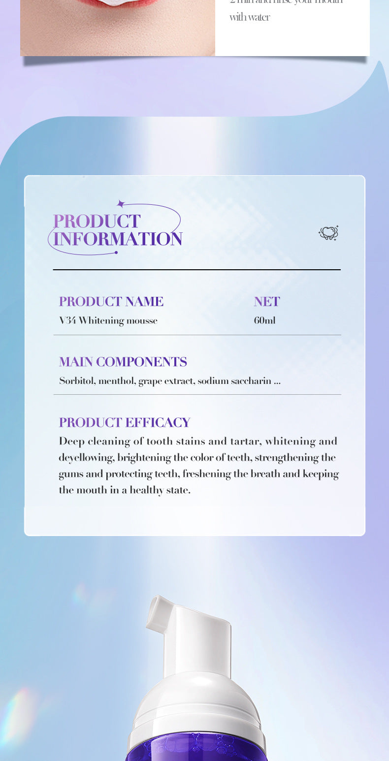 V34Whitening Foam Toothpaste SADOER Clean Teeth Clean Mousse Cross-Border Foreign Trade Wholesale