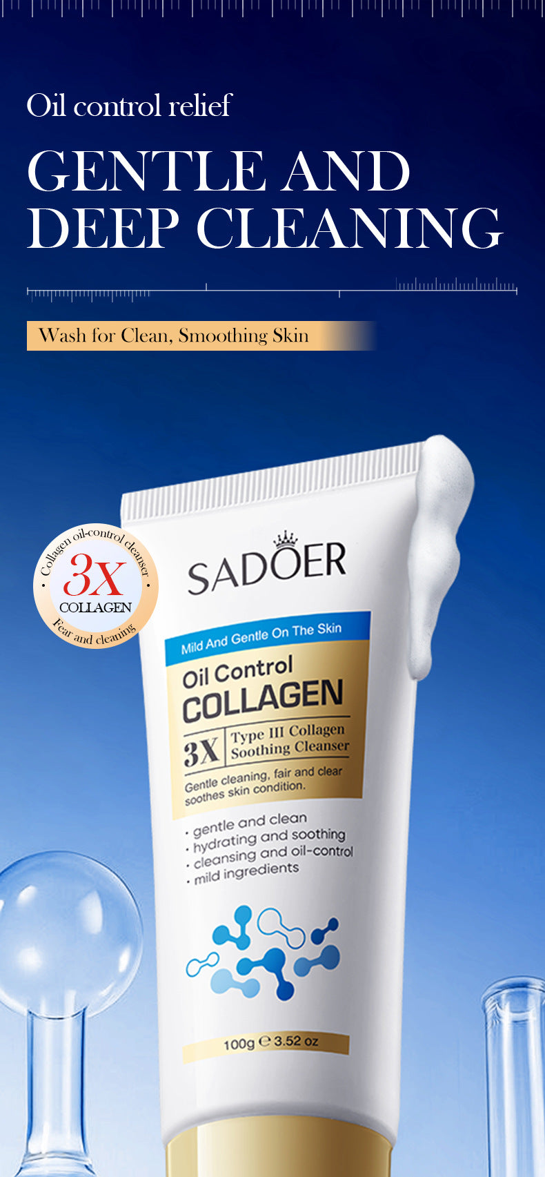 Cross-border Triple Collagen Facial Cleanser100g  Deep Cleansing Facial Cleanser Export Manufacturer Wholesale