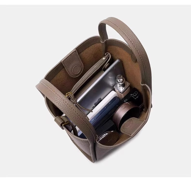 Medium Size Basket Series Women's Bag Top Layer Cowhide Fashion Women's Bag Large Capacity Shoulder Bag Crossbody Handbag Bucket Bag