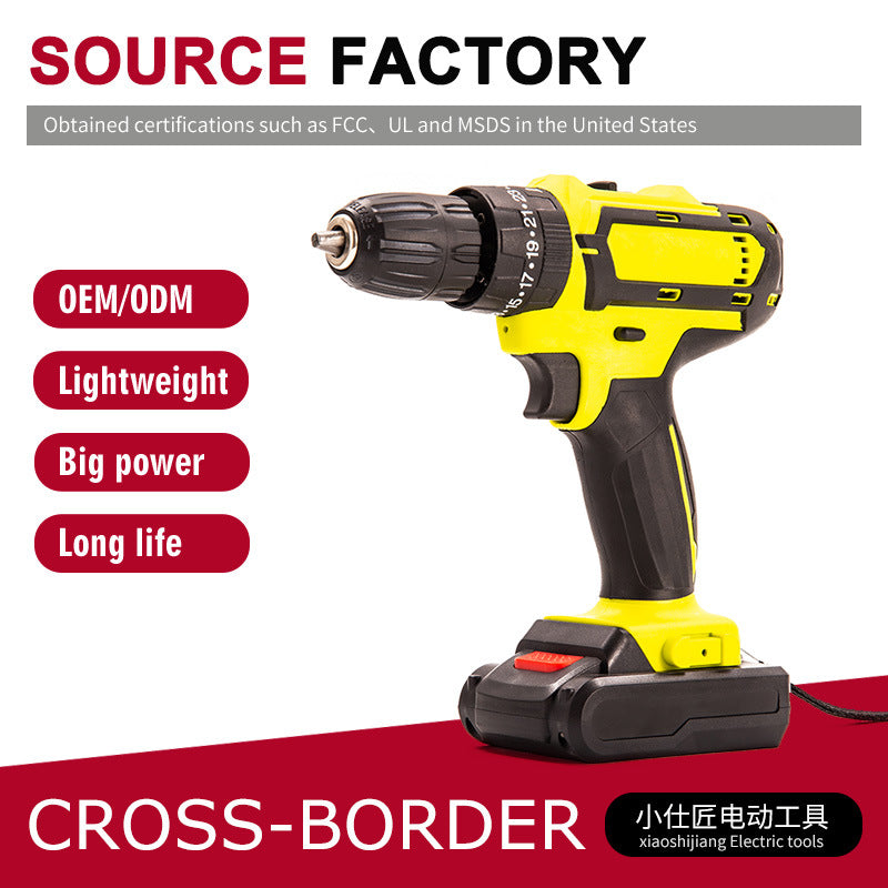 Rechargeable Lithium Electric Drill Electric Screwdriver Cross-Border Foreign Trade Model One Battery One Charger Handheld Pistol Drill Impact Tool