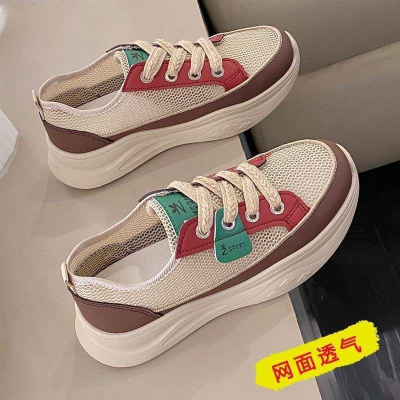Hollow out2025Summer Dad Shoes Versatile Student Mesh Breathable Thick-Soled Casual Sneakers for Women