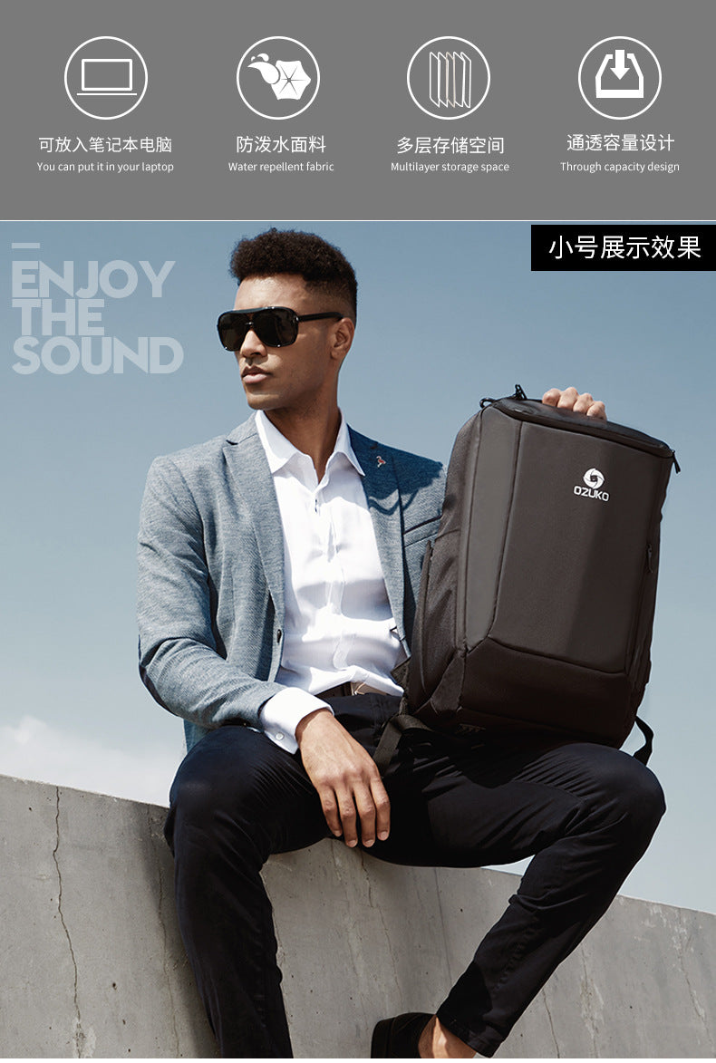 ozuko New business backpack for men, outdoor multifunctional travel bag, waterproof1715-inch Laptop Backpack