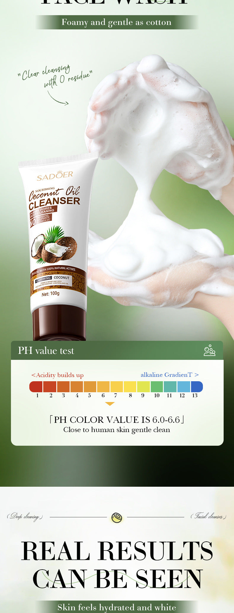 Coconut Oil Purifying Cleanser SADOER Moisturizing and pore-cleaning facial cleanser cross-border wholesale