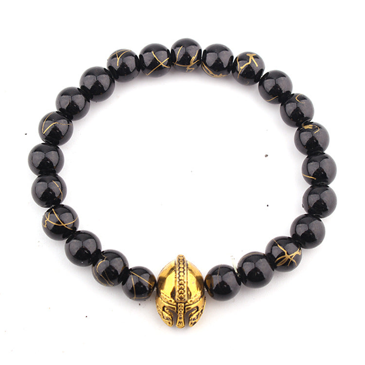 Buddha Pendant Bracelet Natural Stone Beaded Volcanic Stone Black Rutilated Quartz Bracelet8mm Single Loop Elastic Bracelet