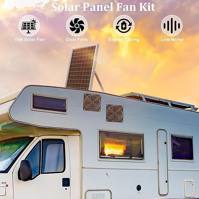 15W Monocrystalline Silicon Glass Solar Panel Fan RV Travel Car Outdoor Camping Pet Chicken Coop Ventilation Exhaust Fan