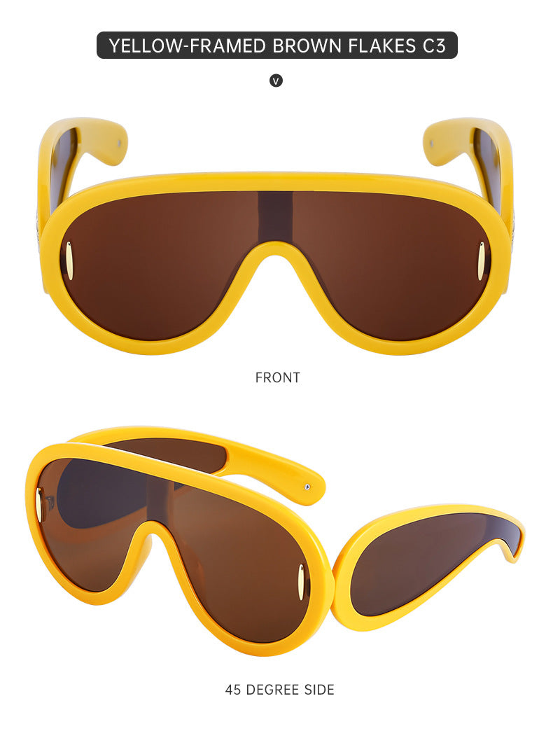 European and American Fashion One-piece Large Frame Sports Sunscreen Sunglasses Women's Trendy Sports Cycling Windproof Sunglasses Men's Glasses