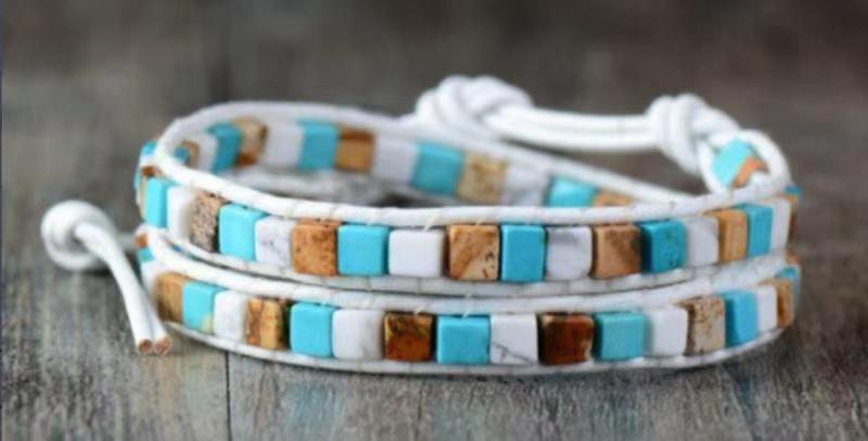 Tiger Eye Elastic Bracelet Adjustable Colorful Beaded Handmade Wrapped Bracelet Volcanic Double Row Woven Bracelet