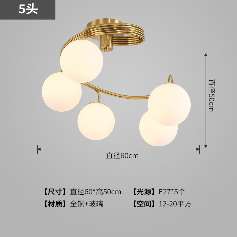 All-Copper Ceiling Light Nordic Creative Lighting Living Room Light Master Bedroom Ceiling Light Post-Modern Minimalist Dining Room Light