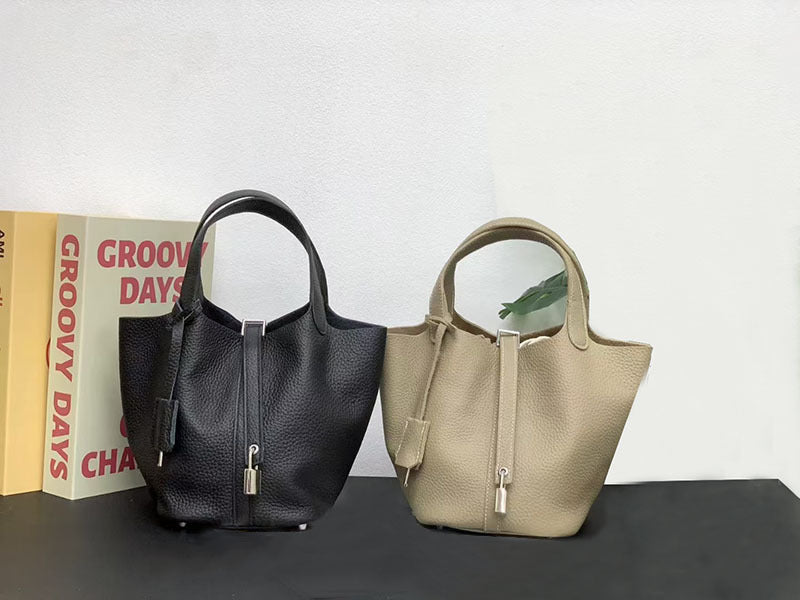 Genuine Leather Basket Bag2024New high-end casual bucket bag for women, top layer cowhide commuter handbag