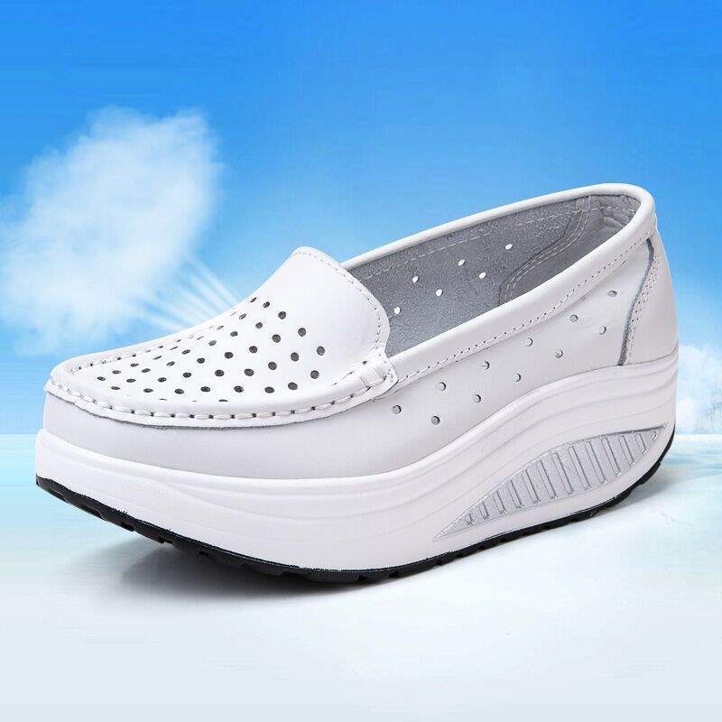 Summer Hollow Breathable Platform Shoes Thick Sole Nurse Shoes Mom Shoes Korean Style Wedge Waterproof Platform Rocking Shoes