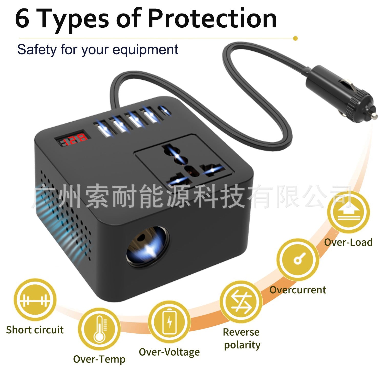 Vehicle Inverter150W12V/24V Turn120V/220V 4个USB Mouth1个Type-C Fast Charging Port