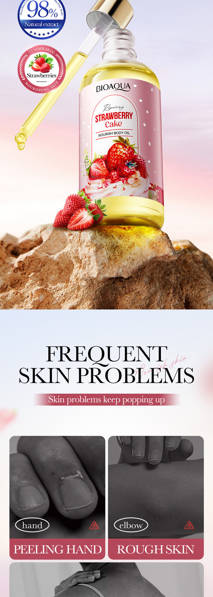 Full English Strawberry Cake Nourishing Body Oil BIOAOUA Moisturizing skin essence  foreign trade wholesale