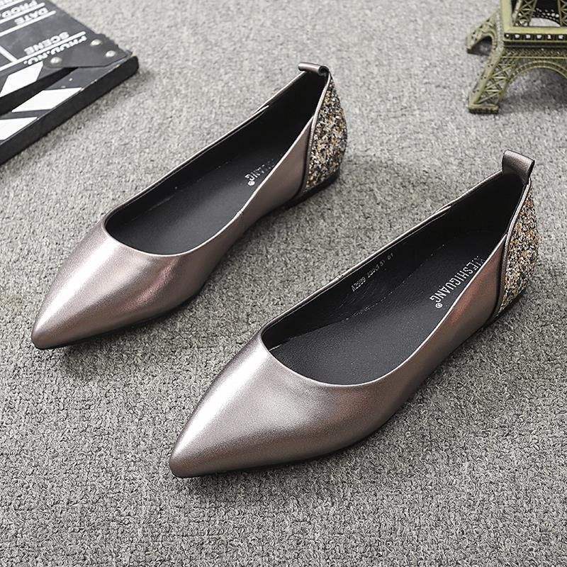 Women's Soft Leather Flat Shoes2025Pointed Toe French Style New Spring and Autumn Evening Breeze Soft Sole Shallow Mouth Comfortable Grandma Shoes Trendy