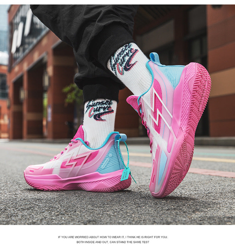 Men and Women Couple Shoes Korean Version Trendy Mesh Breathable Basketball Shoes Fashionable Night Glow Wear-resistant Shock-absorbing Rebound Sports Shoes