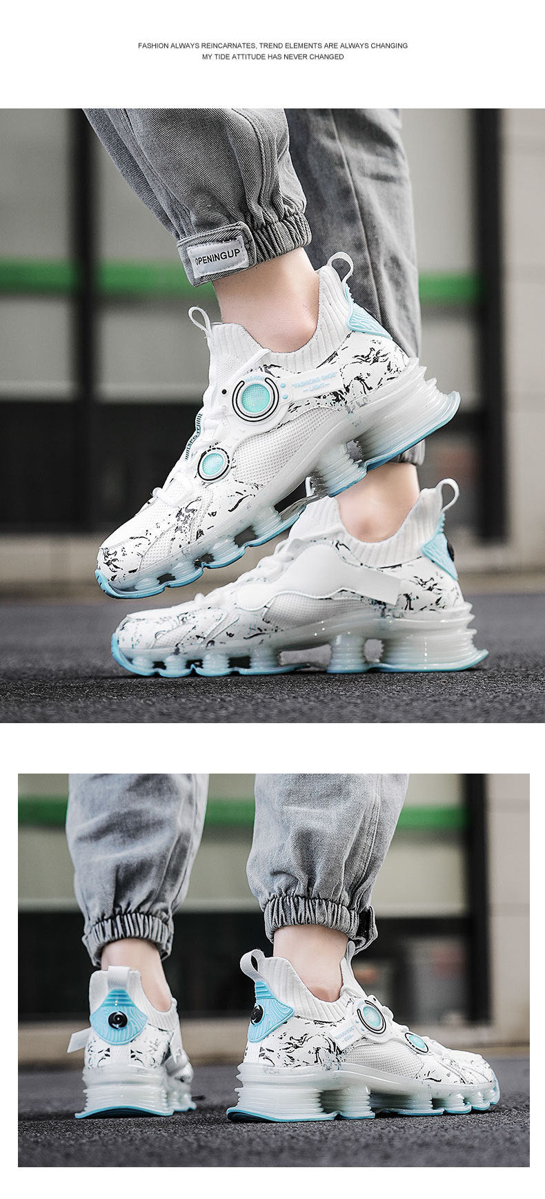 Blade Rebound Men's Shoes Mesh Breathable Running Shoes Youth Trendy Versatile Height Increasing Shock Absorption Sports Shoes