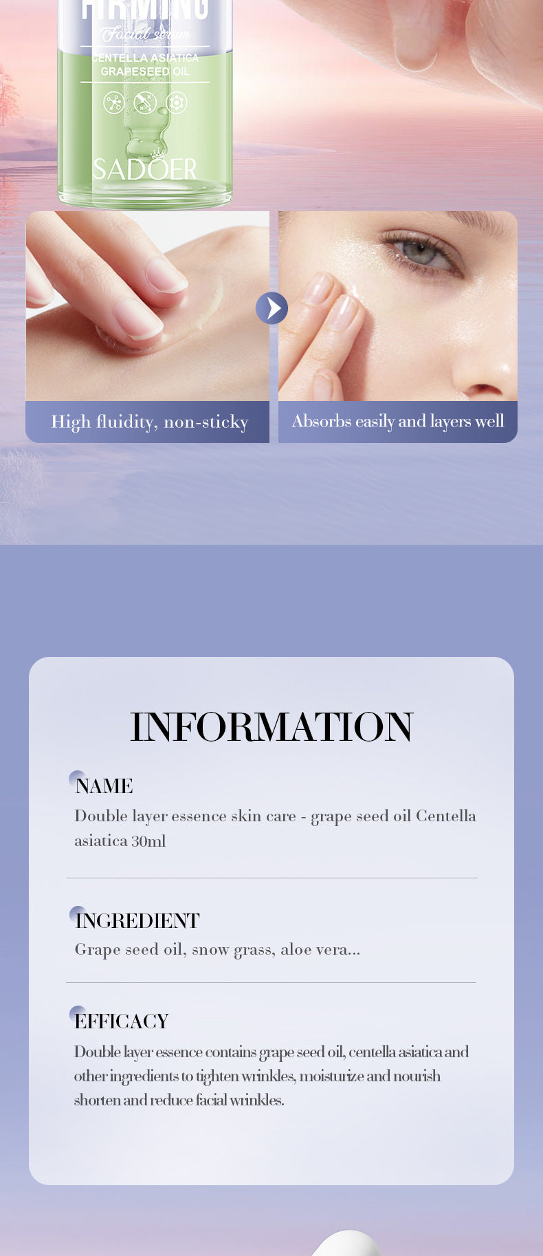 Cross-border Grape Seed Oil Centella Asiatica Double Layer Essence30ml Skin care essence liquid wholesale from foreign trade manufacturer