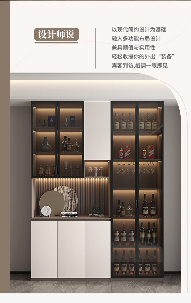Solid Wood Sideboard Cabinet Against Wall Integrated Modern Minimalist Glass Door Wine Cabinet Dining Living Room Storage Cabinet Home Organizer